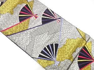 雲に扇模様織り出し　袋帯